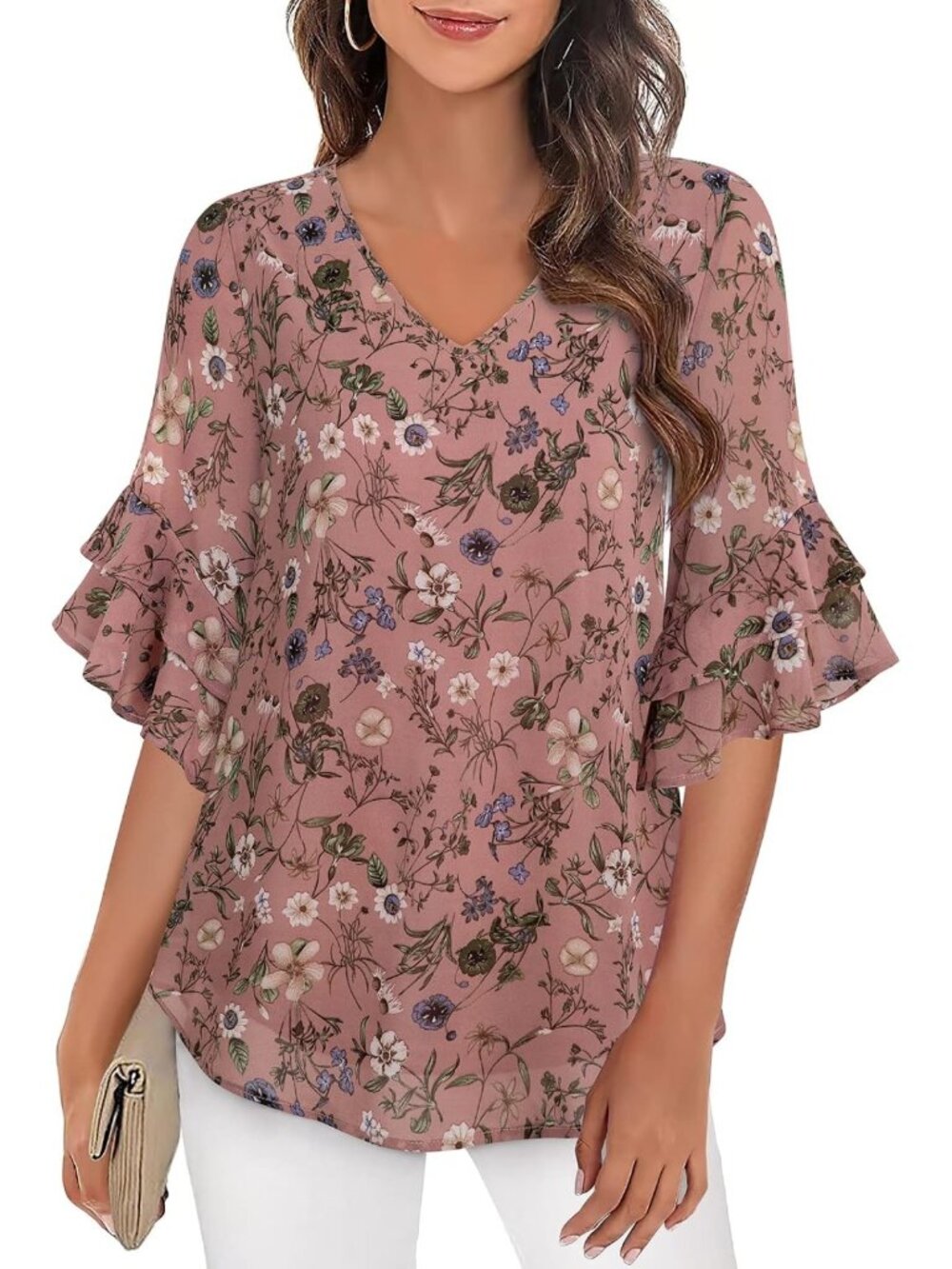 Chic Women's 3/4 Sleeve Blouse - Dressy Casual Business Top for Work & Everyday